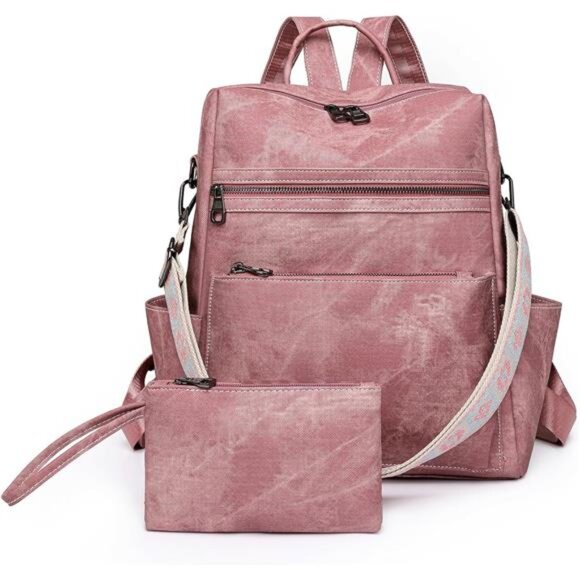 Backpack Purse for Women, PU Leather Backpack Purse, Pink - Picture 1 of 7